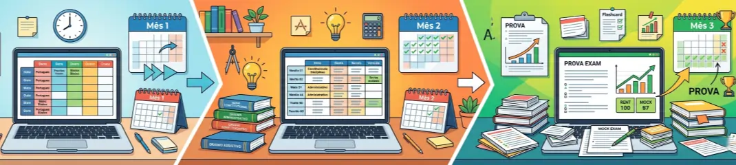 Cronograma de estudos para concurso em 90 dias: plano pronto para iniciantes com tabelas