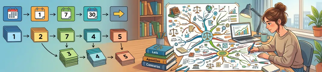 Como revisar matérias para concurso sem esquecer, técnicas de repetição espaçada e mapas mentais
